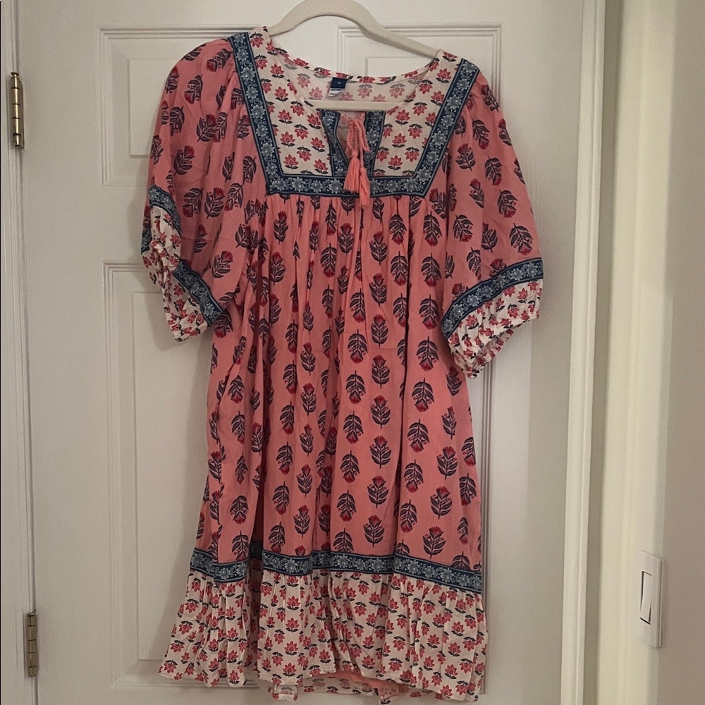 Floral Pink and Blue Boho Dress